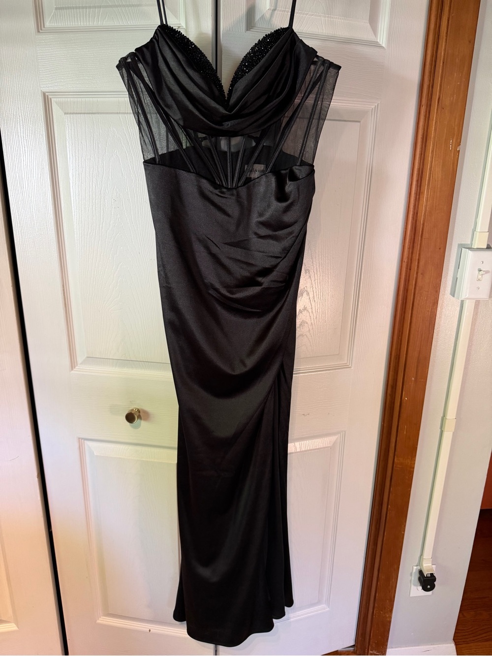Ladivine Draped Corset Satin Evening Gown - Picture 3 of 7